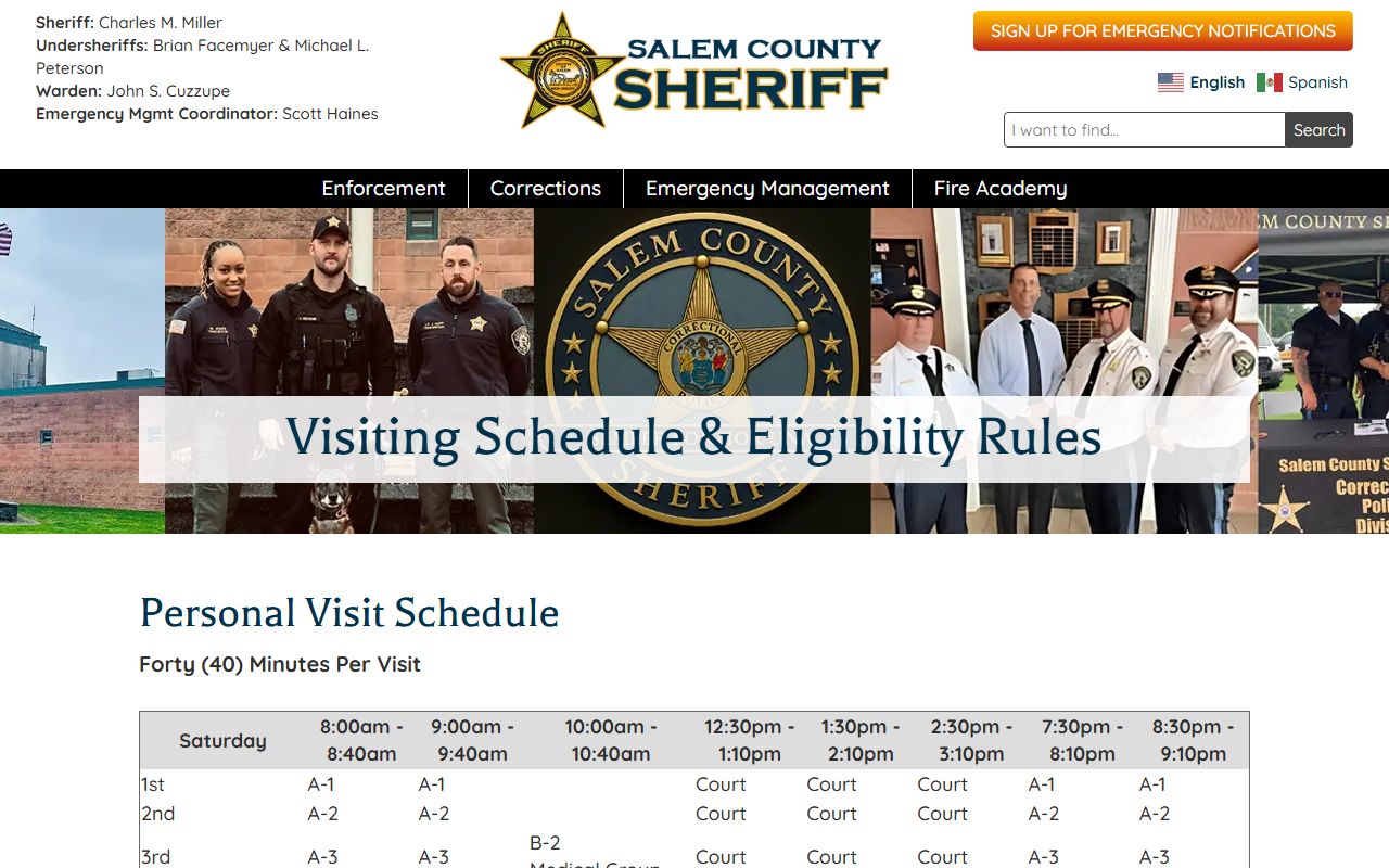 Salem County Correctional Facility visiting schedule for inmate records users